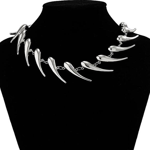 Stainless Steel Spiked Statement Choker Necklace - Picture 7 of 10